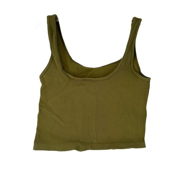 Urban Outfitters Crop Top Green Size S Ribbed Corset Stretch Scoop Neck Basic - Picture 4 of 6